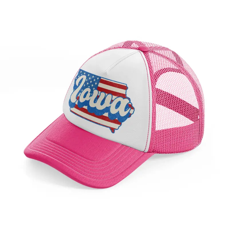 iowa flag neon pink trucker hat