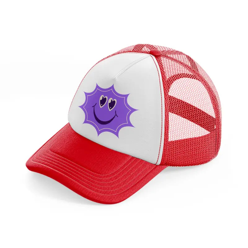 lavender smiley star-red-and-white-trucker-hat