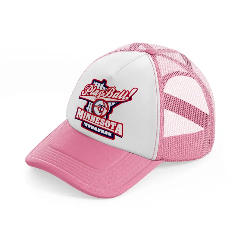 play ball minnesota-pink-and-white-trucker-hat