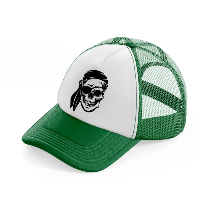 skull head pirate green and white trucker hat