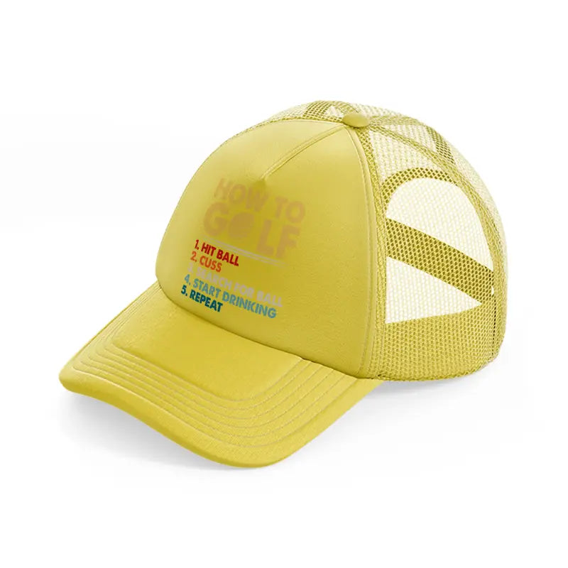 how to golf gold trucker hat