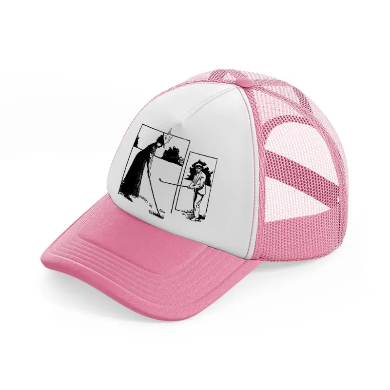 golfer b&w.-pink-and-white-trucker-hat