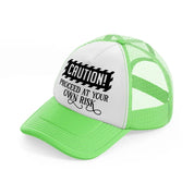 proceed at your own risk lime green trucker hat