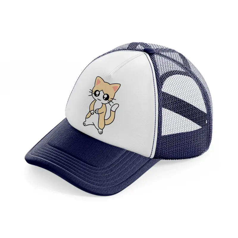 cute kitten navy blue and white trucker hat