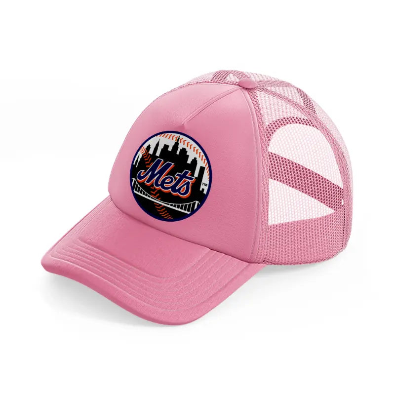new york mets black badge-pink-trucker-hat