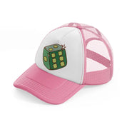 clover dice-pink-and-white-trucker-hat