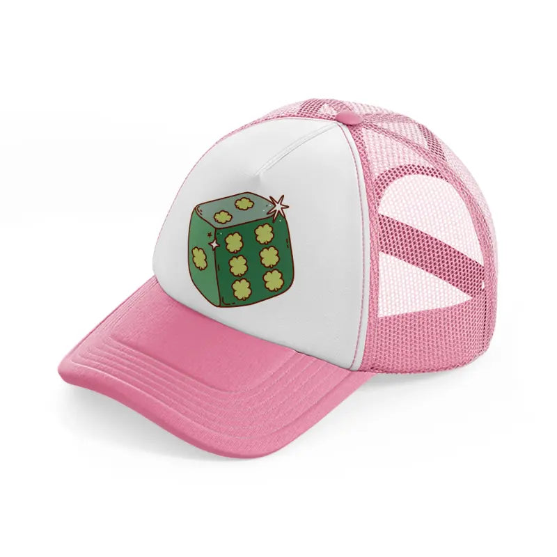 clover dice pink and white trucker hat