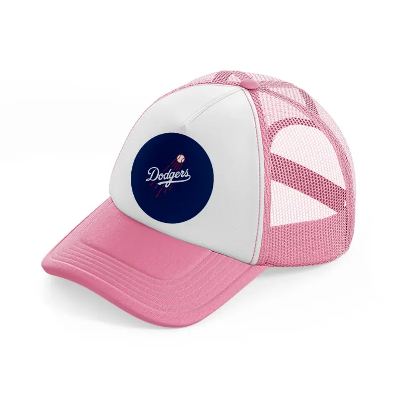 dodgers badge-pink-and-white-trucker-hat