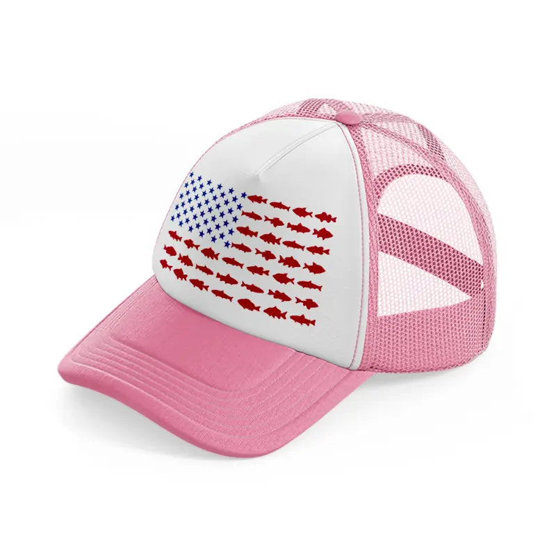 usa fish flag-pink-and-white-trucker-hat