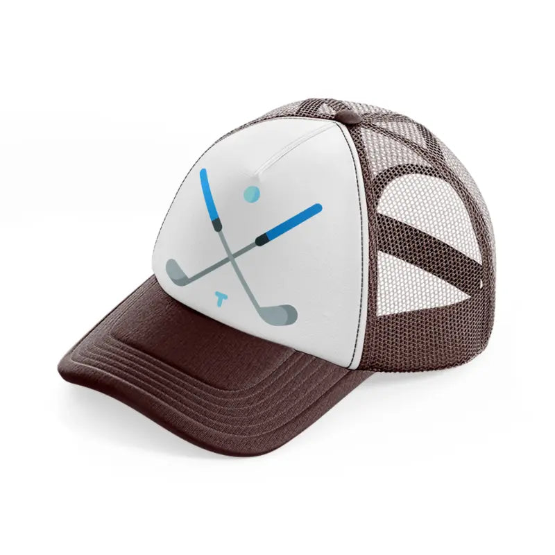 golf sticks.-brown-trucker-hat