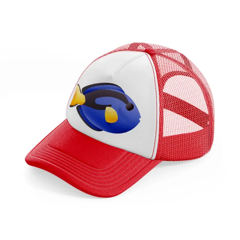 blue tang fish red and white trucker hat