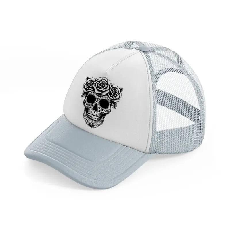 skull head flower  rose-grey-trucker-hat
