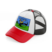 cartoon golfer-red-and-black-trucker-hat