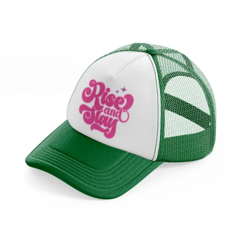 rise and slay green and white trucker hat