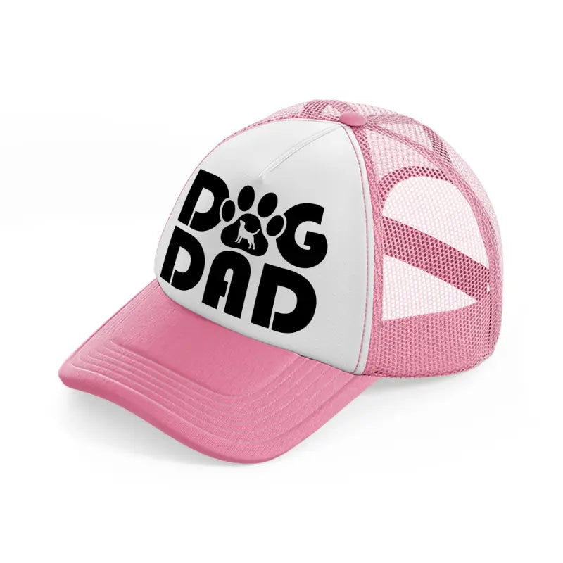 dog dad paw-pink-and-white-trucker-hat
