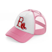 boston red sox emblem-pink-and-white-trucker-hat
