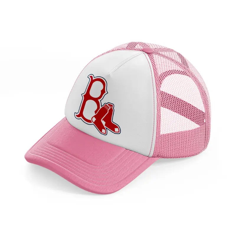 boston red sox emblem-pink-and-white-trucker-hat