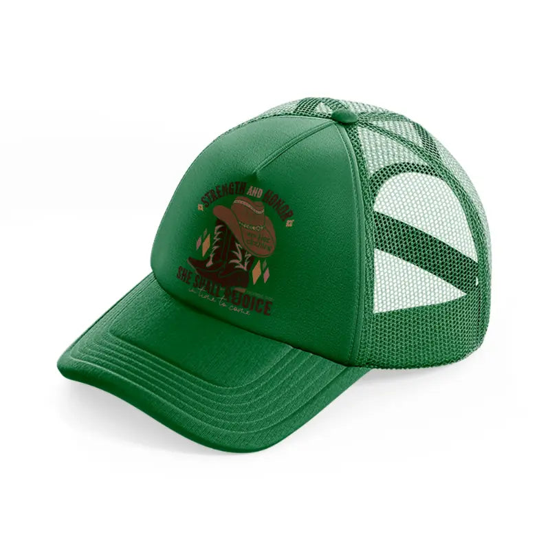 strength and honor she shall rejoice in time to come-green-trucker-hat