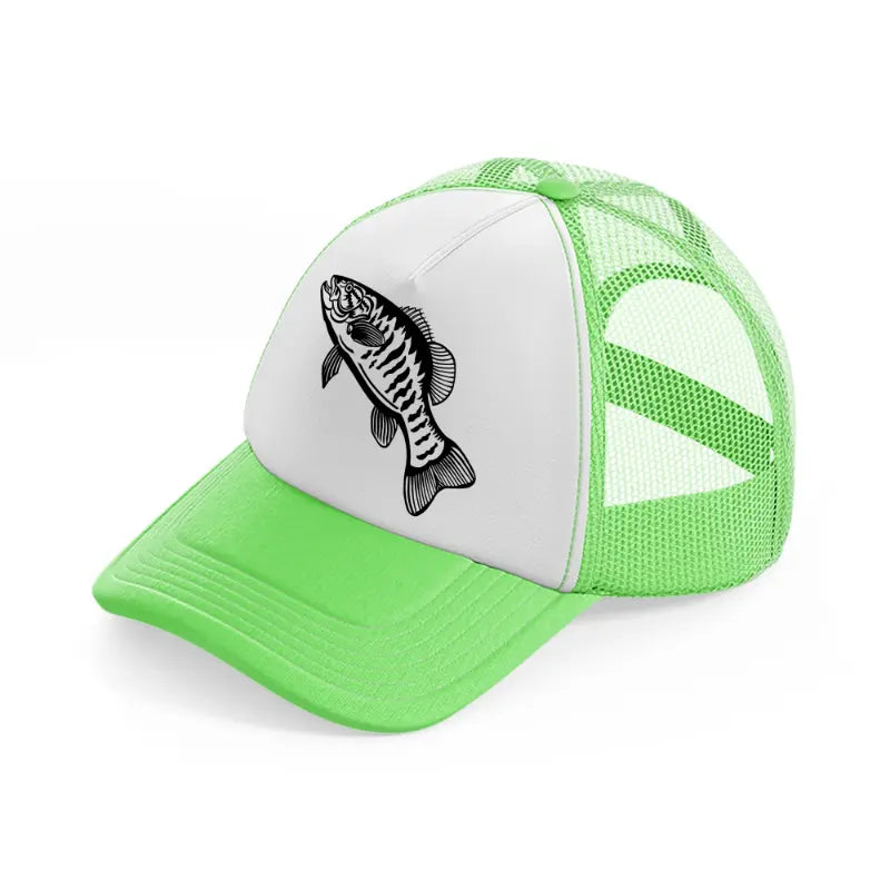 smallmouth bass fish lime green trucker hat