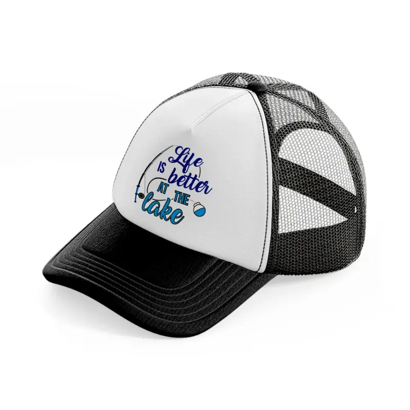 life is better at the lake blue-black-and-white-trucker-hat