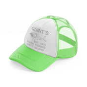 quint's shark fishing amity island-lime-green-trucker-hat