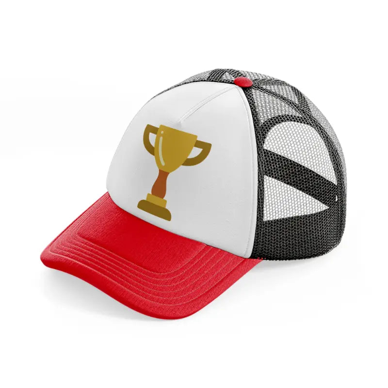 gold trophy-red-and-black-trucker-hat