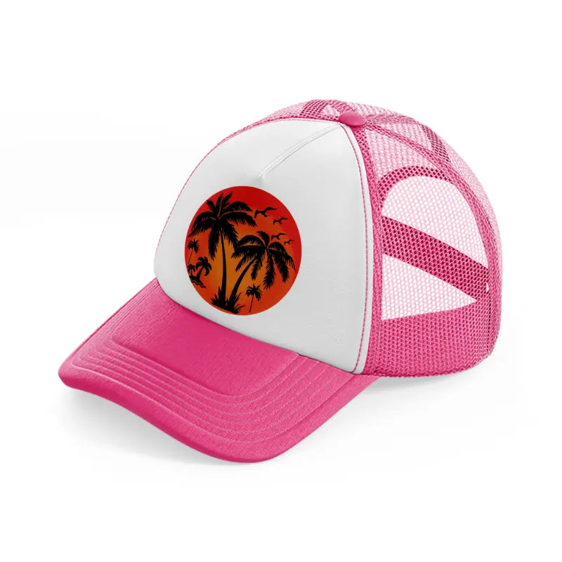 retro vintage sunset neon pink trucker hat