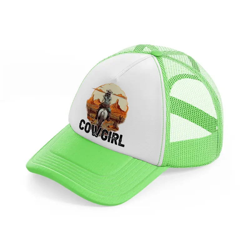 cowgirl picture-lime-green-trucker-hat