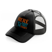 here fishy-black-trucker-hat
