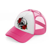skull & roses-neon-pink-trucker-hat