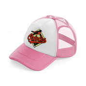 orioles badge-pink-and-white-trucker-hat
