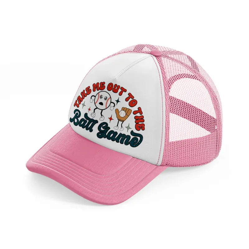 take me out to the ball game-pink-and-white-trucker-hat