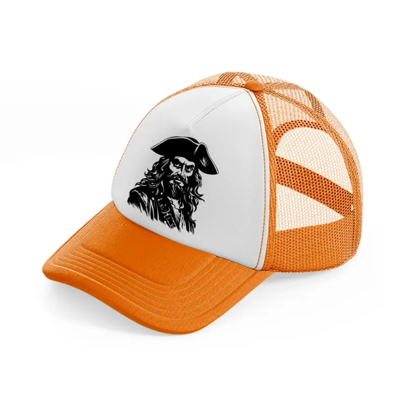 captain pirates-orange-trucker-hat