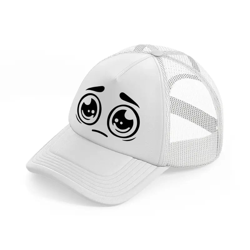 crying face white trucker hat