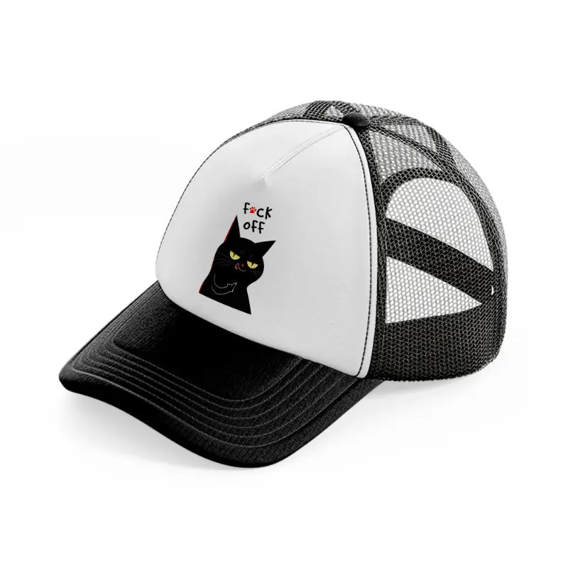 fuck off cat-black-and-white-trucker-hat