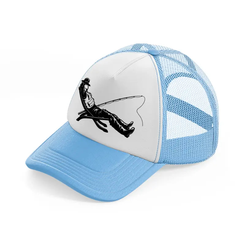 relaxing fishing-sky-blue-trucker-hat