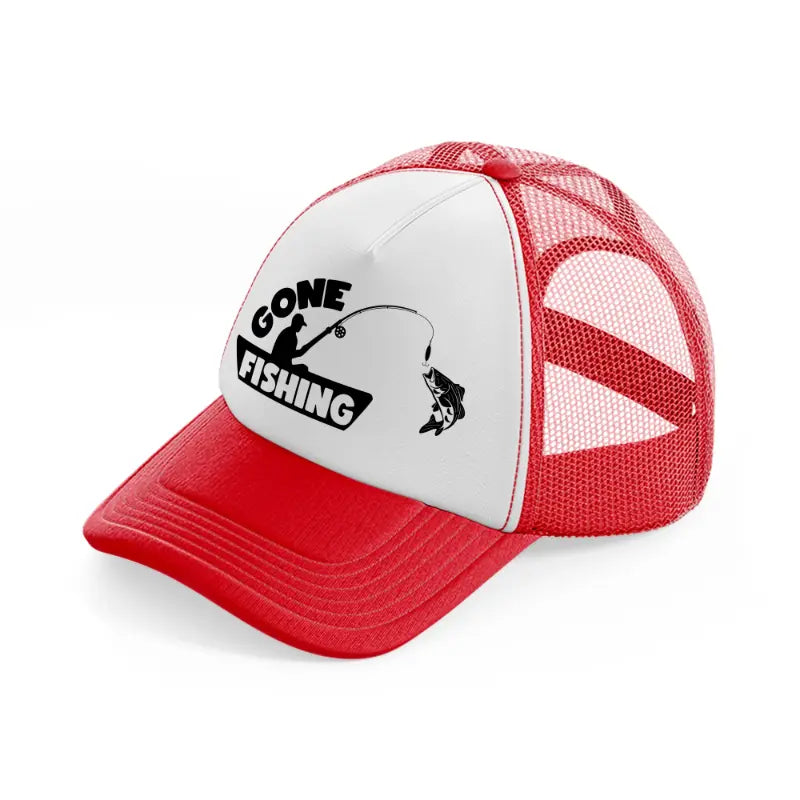 gone fishing boat-red-and-white-trucker-hat