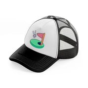 golf flag cartoon-black-and-white-trucker-hat