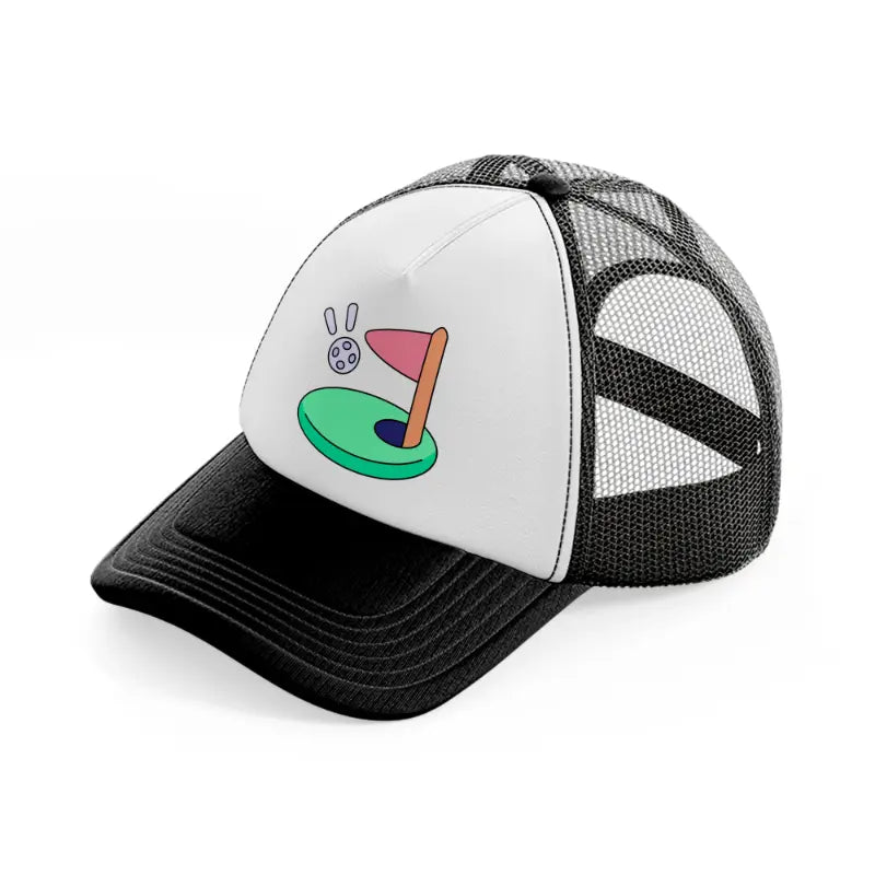 golf flag cartoon black and white trucker hat