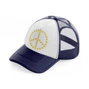 peace smiley face navy blue and white trucker hat