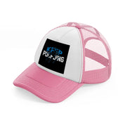 keep pounding-pink-and-white-trucker-hat
