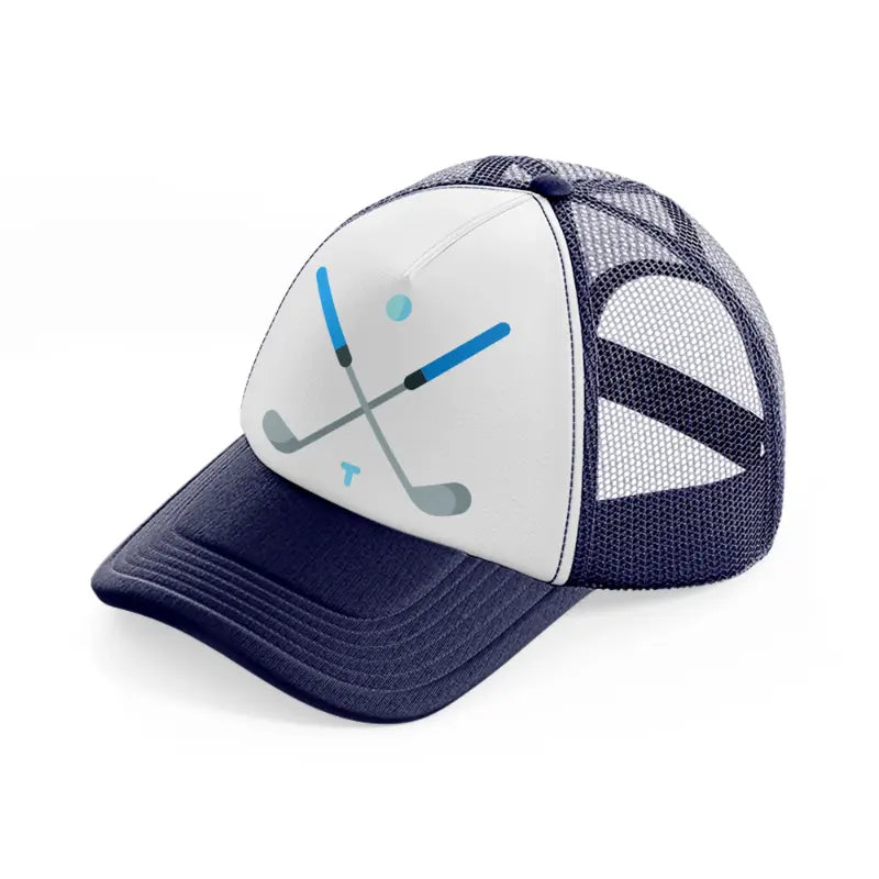 golf sticks.-navy-blue-and-white-trucker-hat