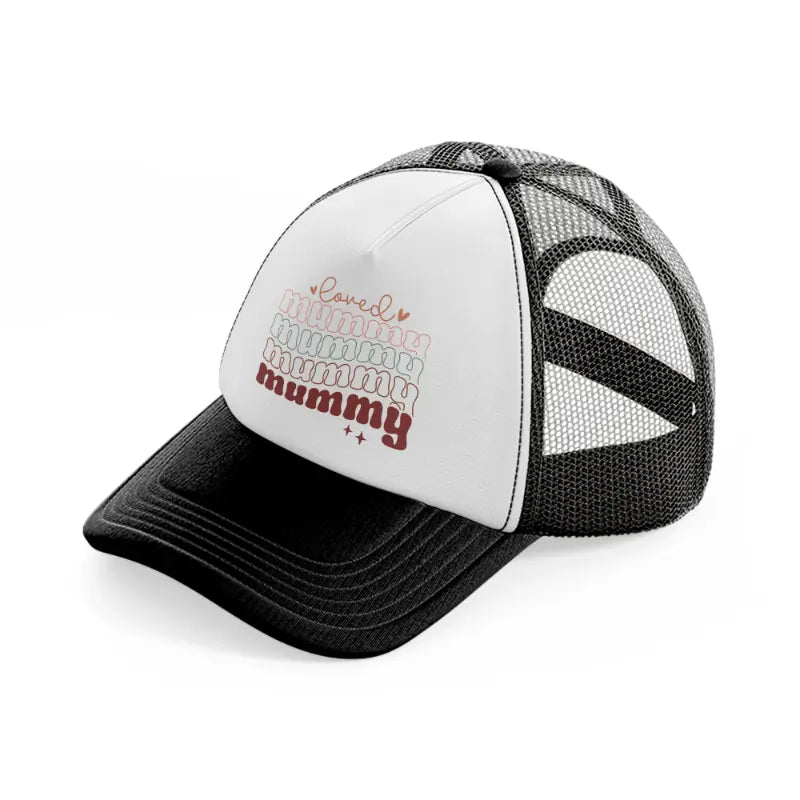 loved mommy-black-and-white-trucker-hat