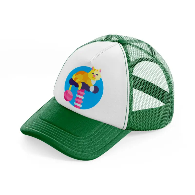 cat green and white trucker hat