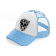 skull head flower  rose-sky-blue-trucker-hat