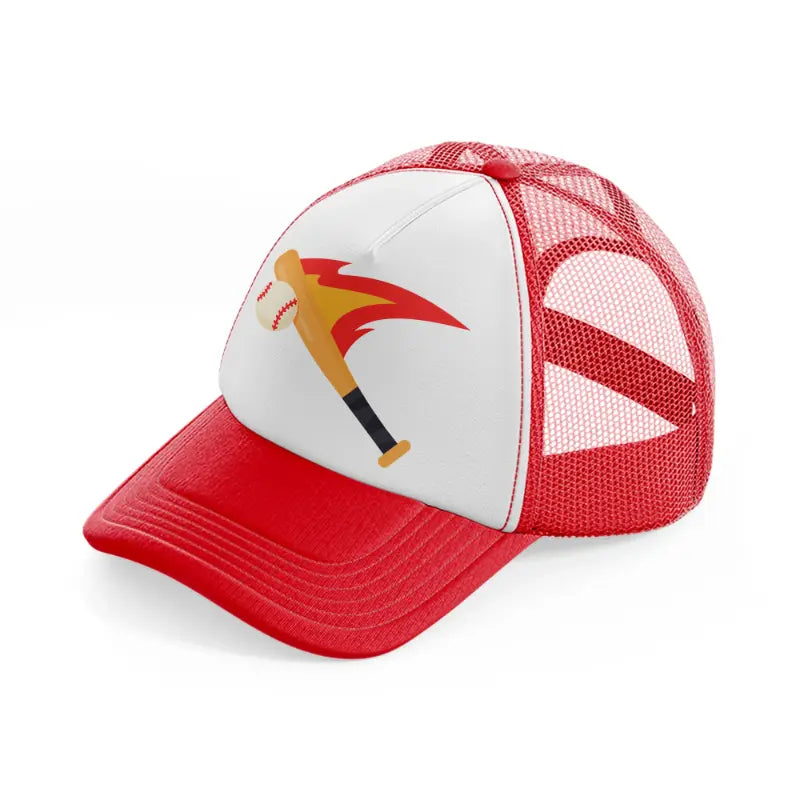 baseball bat hitting-red-and-white-trucker-hat