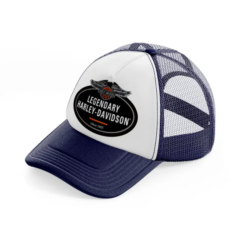 legendary harley-davidson since 1903-navy-blue-and-white-trucker-hat