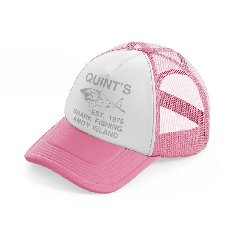 quint's shark fishing amity island-pink-and-white-trucker-hat