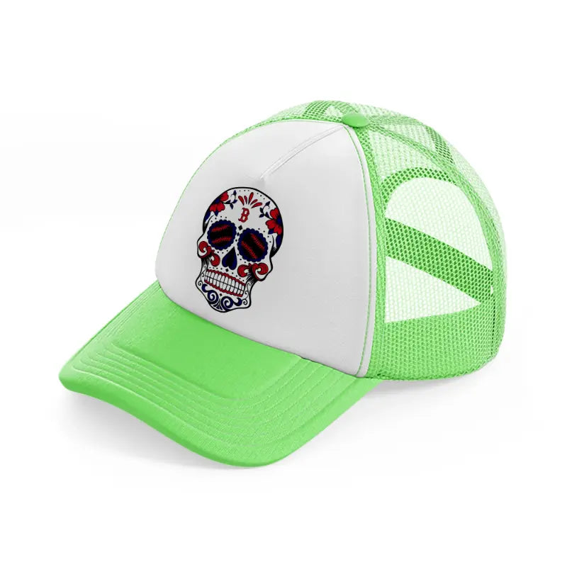 boston red sox skull lime green trucker hat