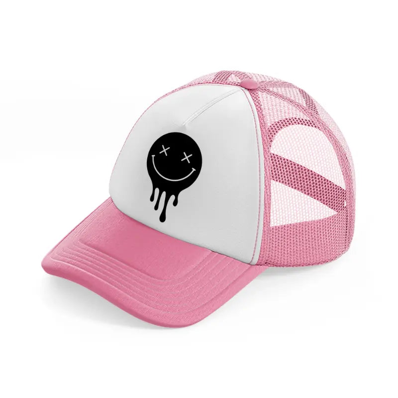 black melt smiley-pink-and-white-trucker-hat